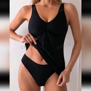 2pcs Women's Solid Color Swimsuit (Separate Top And Bottom)